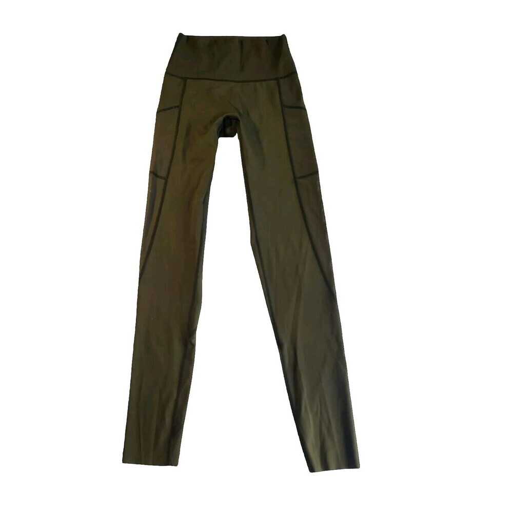 Aerie Offline Goals Hi Rise Long Inseam Olive Green Leggings With Pockets Sz XS